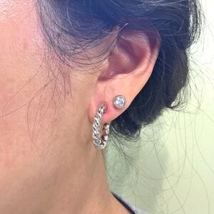 Silver toned puffy Chunky hoop twisted rope clip on screw back Earrings